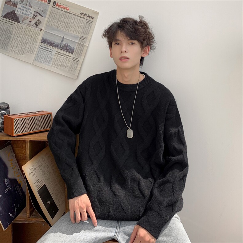 秋冬新款港风复古麻花提花套头圆领保暖毛衣XZ608-M801-P65控88,男装针织衫/毛衣,星座608(原A046)