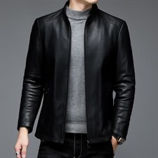 男百搭绵羊皮皮衣外套填充厚款中年立领外套ALXB9151-P1000图片