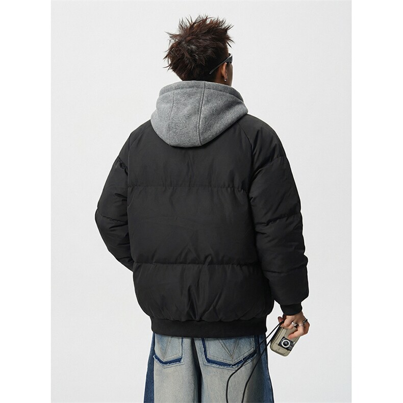 现货高品质重磅工艺美式高街假两件PU皮棉衣男女加厚棉服外套,男装棉衣,电商A443
