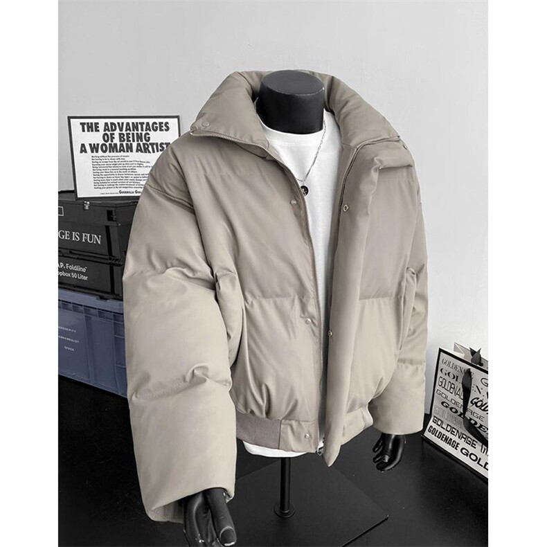 现货5W件冬季三防重磅硬挺boxy短款羽绒立领PU皮棉衣外套加厚棉服,男装棉衣,电商A486-1