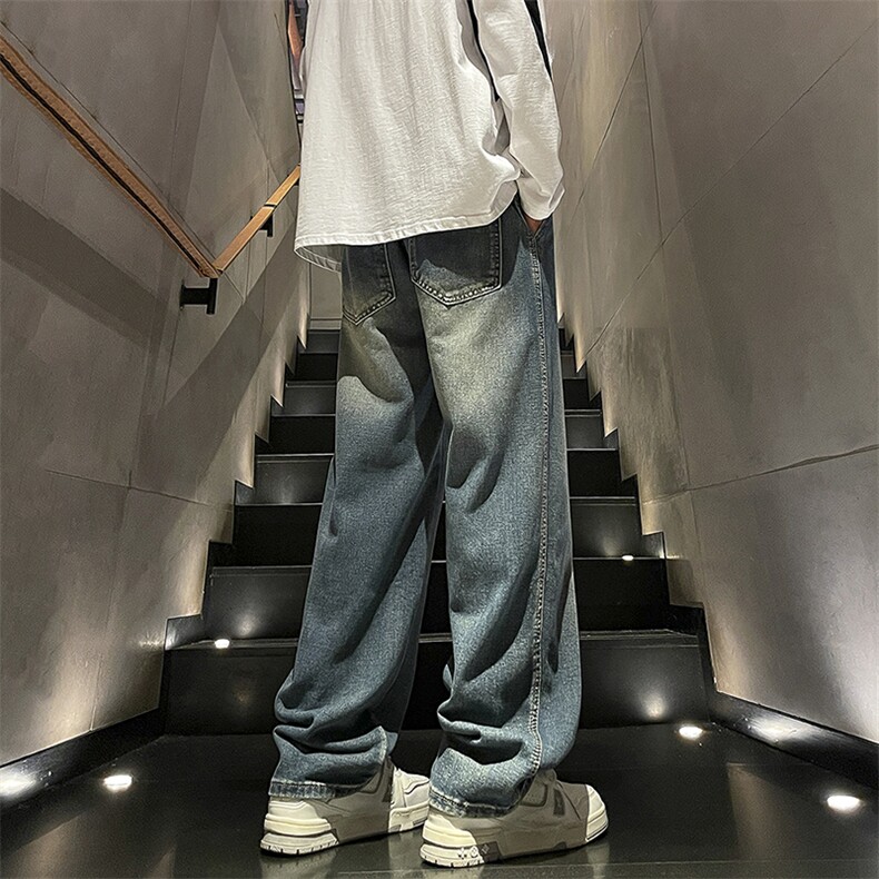 水洗直筒牛仔裤男春秋美式潮牌男生痞帅垂感拖地长裤K25207,男装牛仔裤,电商D325