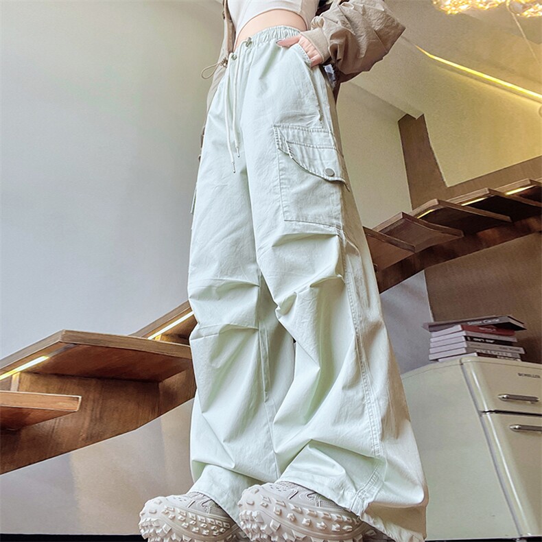 美式伞兵裤工装裤女棉夏季薄款束脚阔腿高腰防晒休闲裤登山裤，女装休闲裤，梦白服饰厂