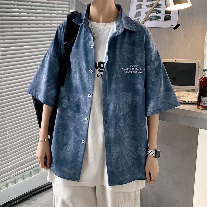 短袖衬衫春款男港风潮流扎染衬衫C239P30,男装衬衫,星座1116-2