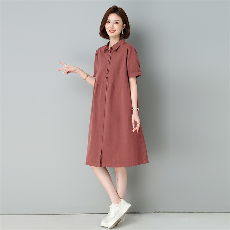 中年妈妈薄款纯棉牛仔连衣裙女2025夏季新款宽松休闲减龄衬衫裙子,女装连衣裙,秋牧寒烟