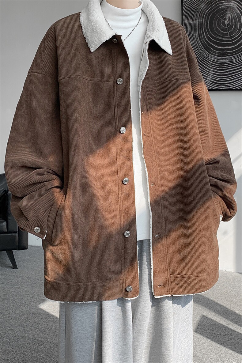 8XL-M特大码港风灯芯绒翻领夹克男羊羔毛棉衣棉服外套JK1307P68,男装夹克,电商D206-1