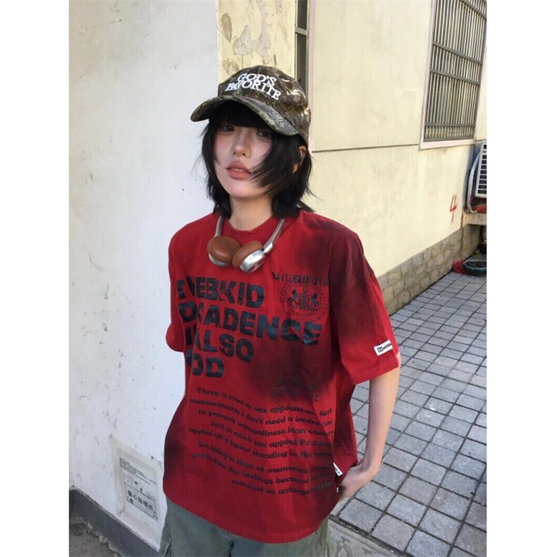 美式复古扎短袖T恤男女夏季宽松2025年新款青少年半袖TX811,男装T恤,星座208-5