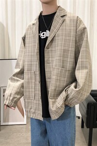 春季网红宽松小西装外套男韩版潮流ins格子休闲西服 A071-X02-P80图片