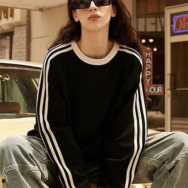 三条杠圆领加绒卫衣男秋冬休闲新款宽松潮牌百搭外套WYZ08P35，女装短外套，星座1013-5