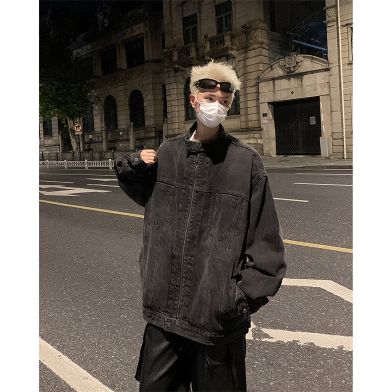 水洗复古立领牛仔外套男秋季宽松休闲水洗美式上衣夹克JK1136-P70,男装工装外套,星座1103-3