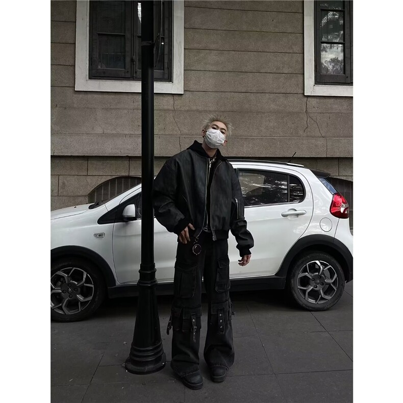 长袖时尚春秋冬重磅设计假两件连帽皮衣外套夹克简约P03-P90,男装皮衣,星座310A-4