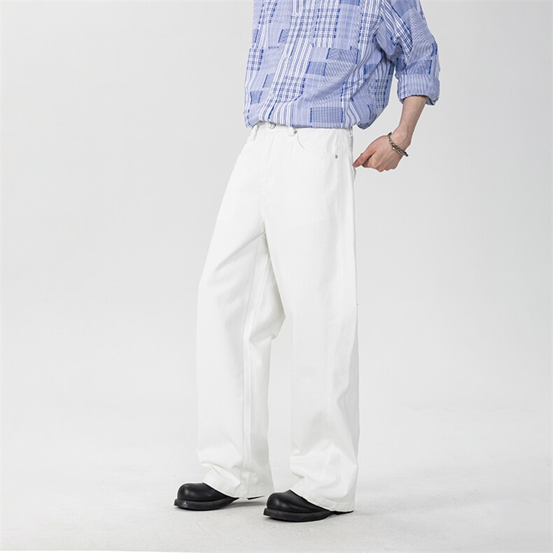 美式直筒宽松百搭休闲长裤子水洗阔腿黑白牛仔裤，男装牛仔裤，星座216-1