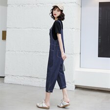 短袖牛仔背带裤套装女2023夏季新款女装韩版时尚休闲两件套套裤潮，女装套装/套裙，慧尚依恋