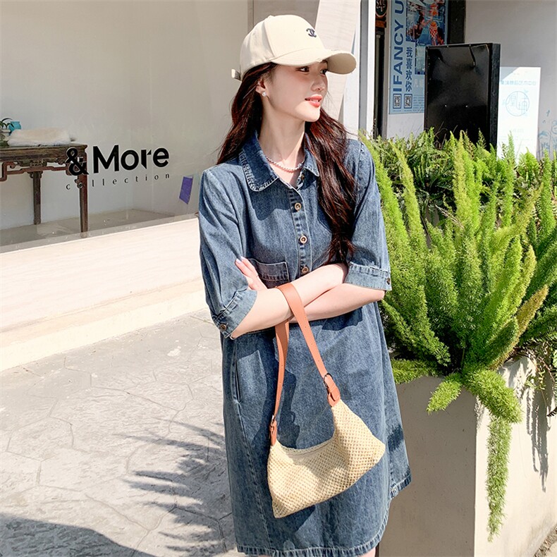 《现货新品》港风牛仔翻领宽松连衣裙,女装连衣裙,MQ