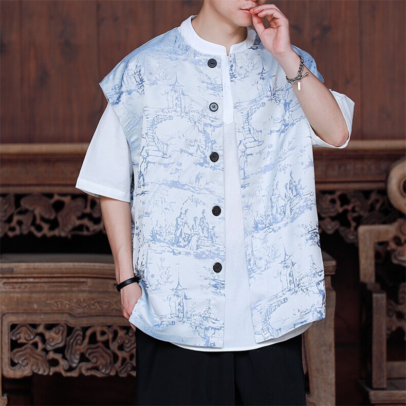 现货新中式夏季新款特色色织提花锦马甲背心A021-MJ01-P70控98,男装背心/马甲,电商A021