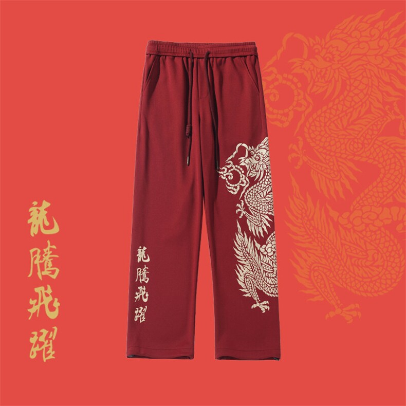 2025 秋季新款 白底大码龙年风印花卫裤M-5X HK24139-P60图片