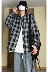 韩版潮流复古格子大码翻领男女长袖衬衫C2196-特P28/CJ9736-特P40，男装衬衫，电商A007