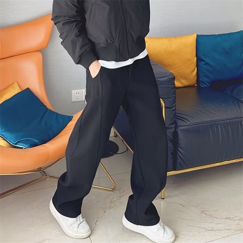 男休闲西裤直筒宽松高级感西装裤显瘦垂坠黑色阔腿裤垂感运动长裤,男装西服套装,星座1210-1