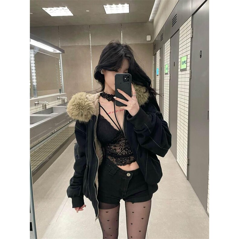 现货重磅boxy短款棉衣座山雕大毛毛领男女棉服水洗工装厚外套,男装棉衣,电商A486