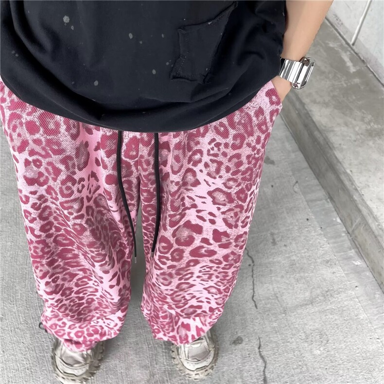 复古豹纹工装裤男女夏季高腰束脚裤爵士舞嘻哈休闲裤长裤潮~XK099,男装休闲裤,星座601-2