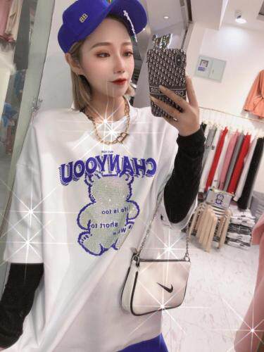 春季新款小熊烫钻T，女装，媞默