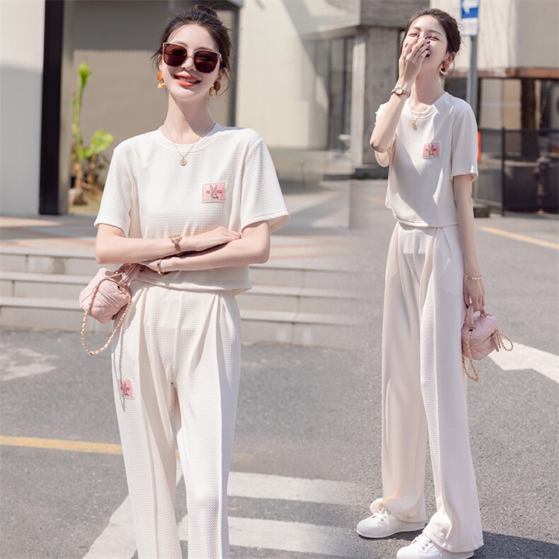 盐系炸街运动休闲套装女夏装2023新款高级感显瘦女神阔腿裤两件套,女装套装/套裙,仟媚宠