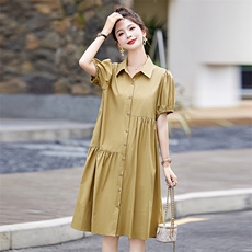 【现货----支持退现】衬衫连衣裙夏季2025新款宽松遮肚子女，女装连衣裙，美沁