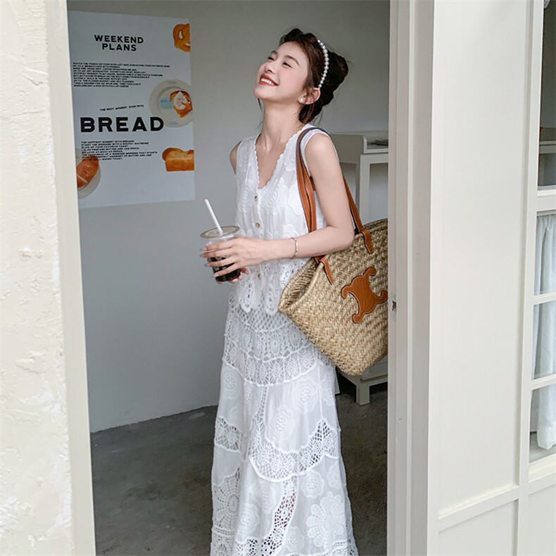法式复古浪漫蕾丝套装裙女夏新款温柔风显瘦流苏马甲半身裙两件套,女装套装/套裙,2C009