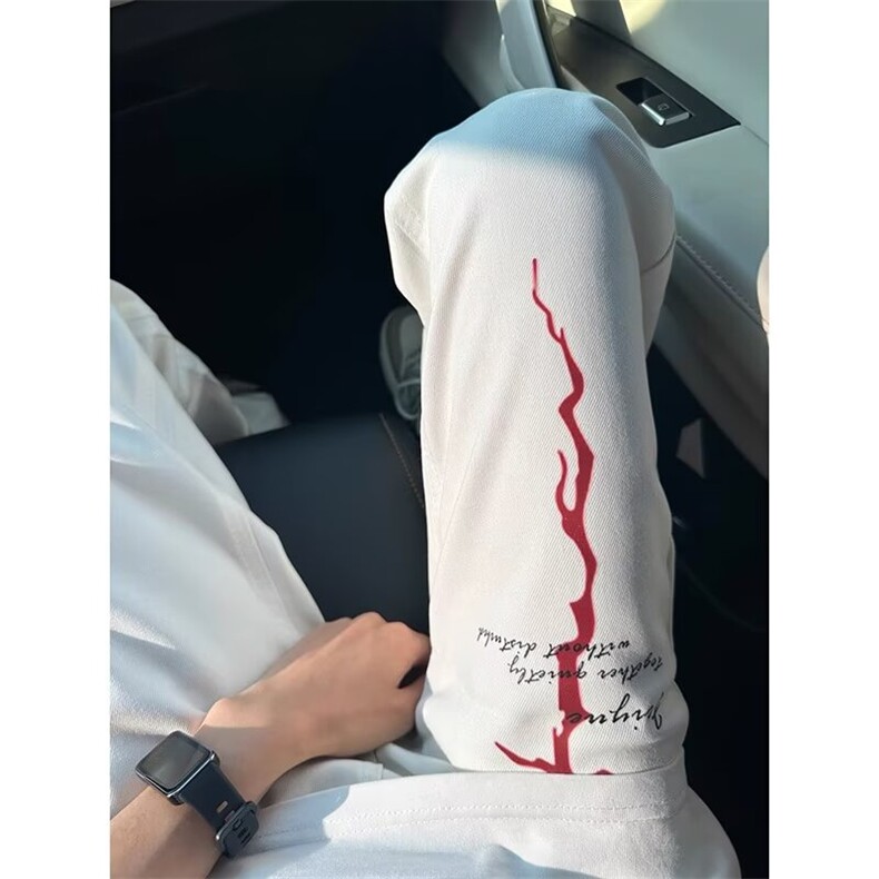 美式高街vibe裤子潮闪电印花微喇牛仔裤男款直筒修身显瘦弯刀裤,男装牛仔裤,星座410-6（原星座1304-1）