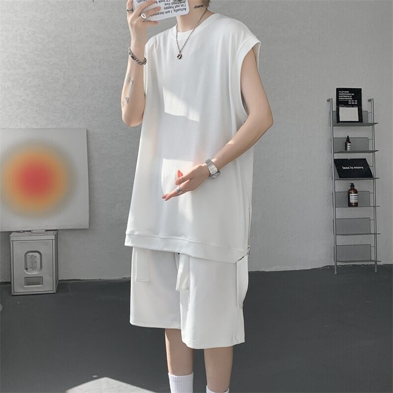 无袖T恤套装垂感冰丝背心大码穿搭衣服运动坎肩两件套TZ1706/P65,男装T恤,电商B238