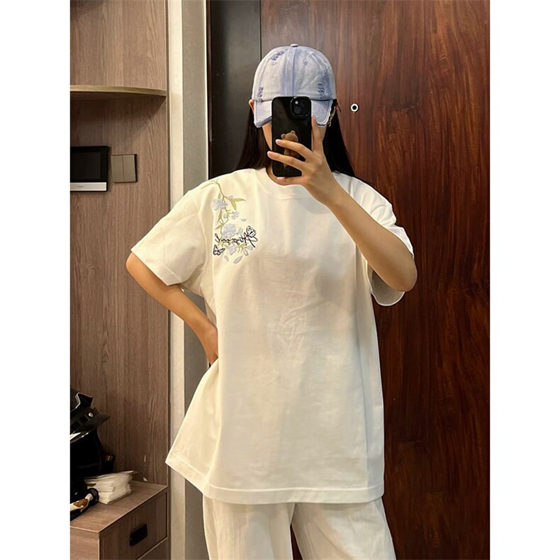 万针全刺绣解构设计260克重磅双纱纯棉高品质美式高街短袖T恤特35,男装T恤,电商A486