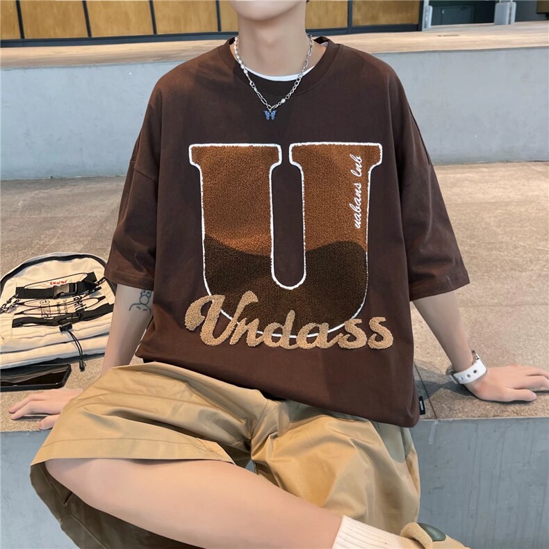 夏季休闲男纯棉包边大字母刺绣短袖DT14P32,男装T恤,星座1116-2