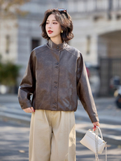 大量现货2025春季女装新款时尚港风宽松休闲皮衣外套，女装皮衣，缘衣格