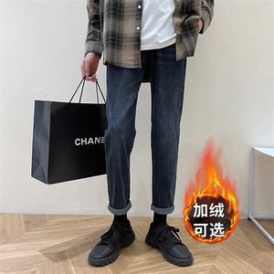 秋冬季加绒轻熟风休闲裤男蓝色修身小脚裤牛仔裤1412-1/607H/P60图片