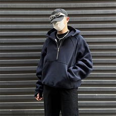 抖音得物二开美式重磅宽松结构拉链设计防风高领连帽卫衣外套W76，男装卫衣，电商A486