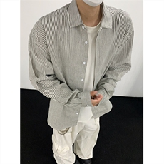美式黑白条长袖衬衫加厚版本C5889-特P28黑色，男装衬衫，电商A094