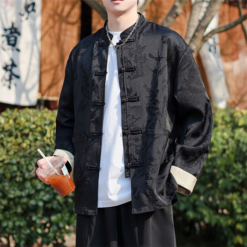 风新款男士长袖衬衫立领盘扣新中式KS513-P85控98,男装衬衫,电商A021