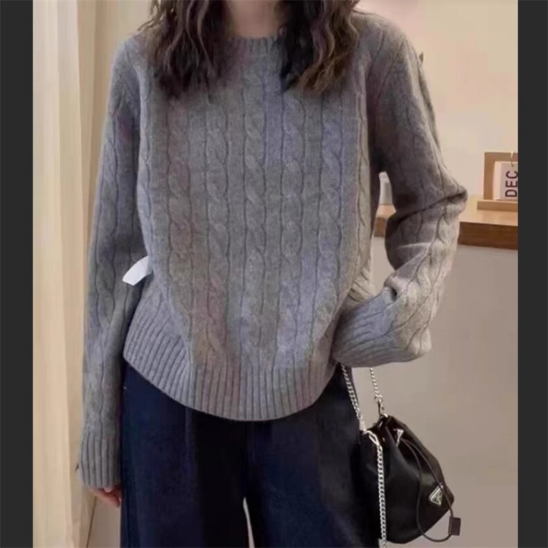 2025年秋季新款麻花条纹女士针织毛衣百搭，女装针织衫/毛衣，美莎羊绒