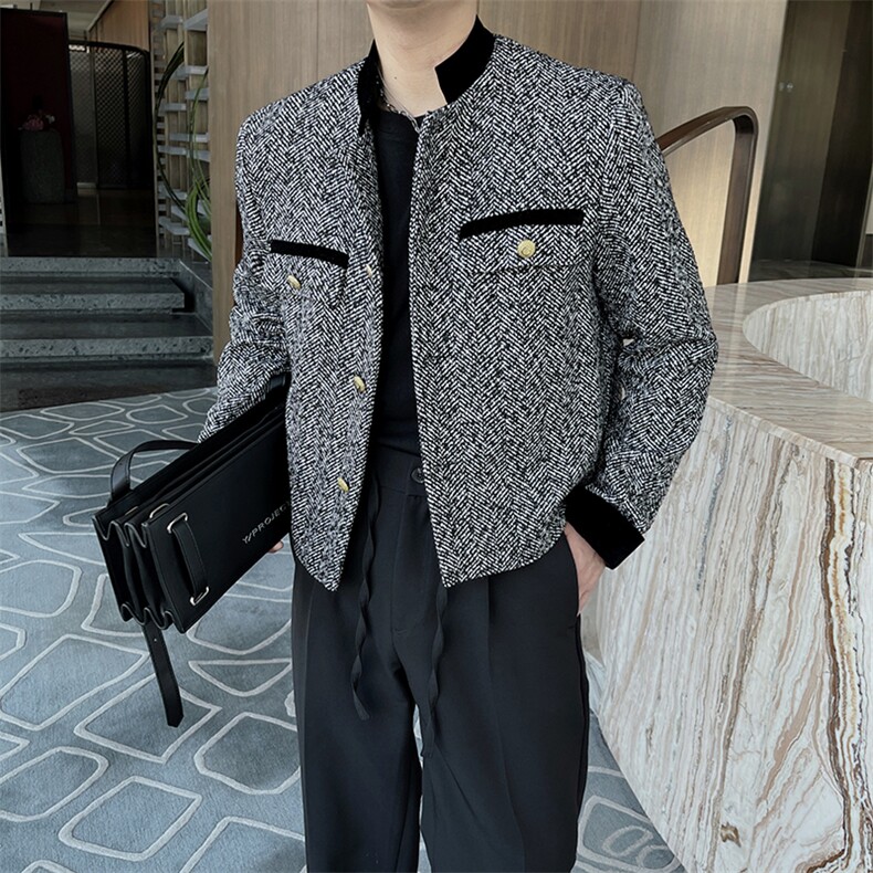 秋冬网红痞帅ins高级感小香风外套男短款夹克潮JK9163-P125控155,男装夹克,电商B267