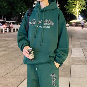 秋冬港风青少年连帽套装潮加绒加厚刺绣卫衣男士491-P100 控价138图片