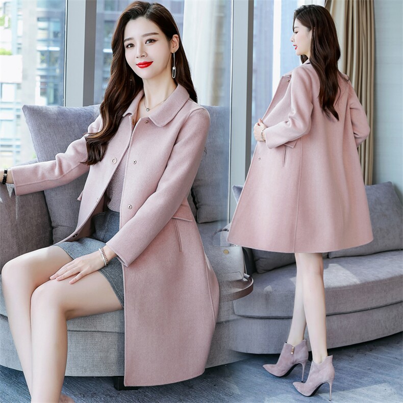 断码双面羊绒大衣A版时尚潮流中长款排扣100纯羊毛呢外套，女装毛呢外套，美吧服饰