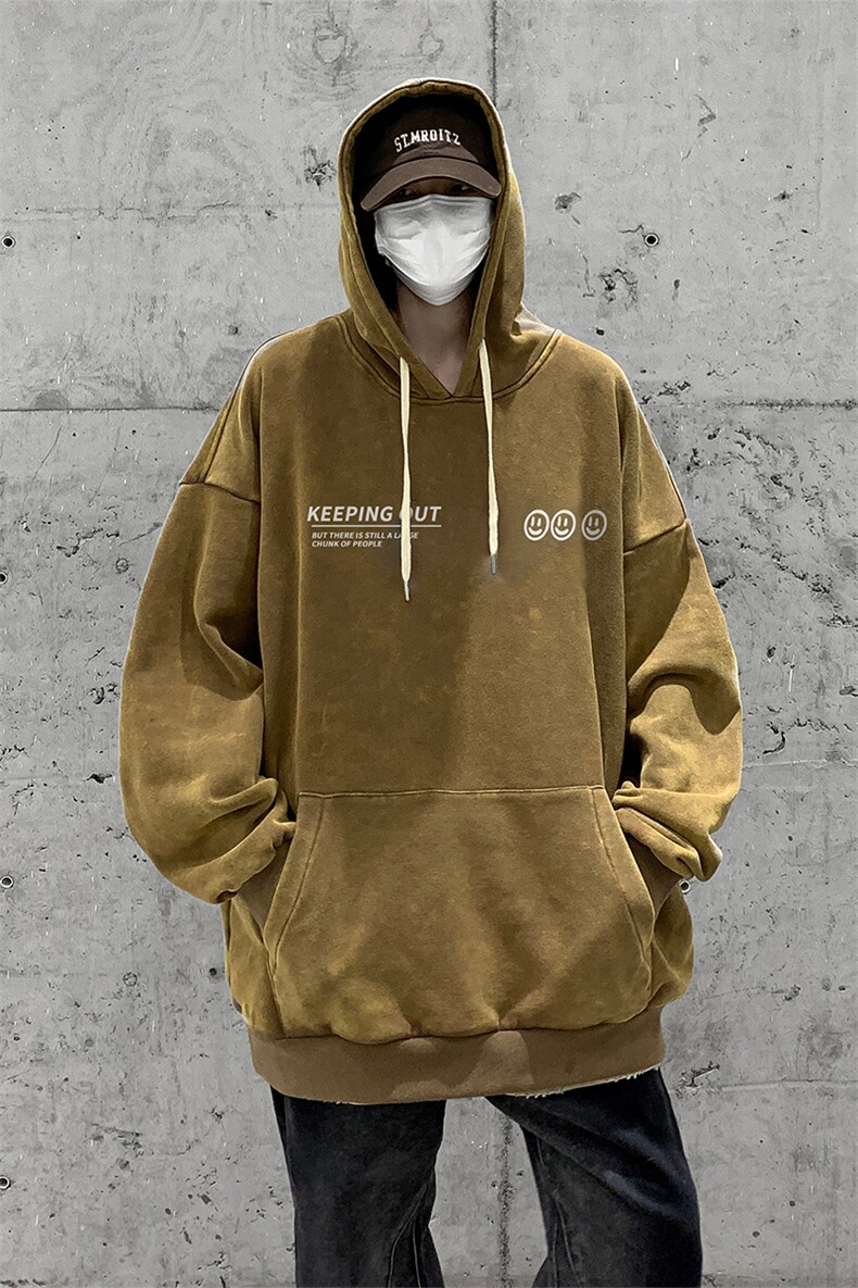 男装做旧加厚连帽卫衣23秋冬季笑脸印花男生外套XZ514-2-6678-P78,女装短外套,星座514-2(原B239)