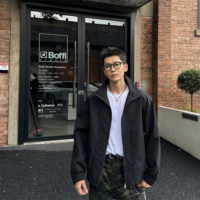 秋季2025老钱风抖音纯色休闲立领夹克店主风A236-82509-P135,男装夹克,电商A236