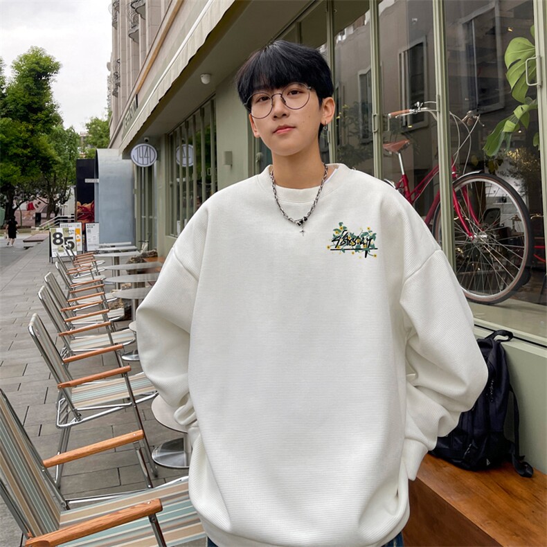 华夫格！华夫格上衣男圆领华夫格卫衣男大码长袖t恤男HY217-特P23,男装T恤,电商B367