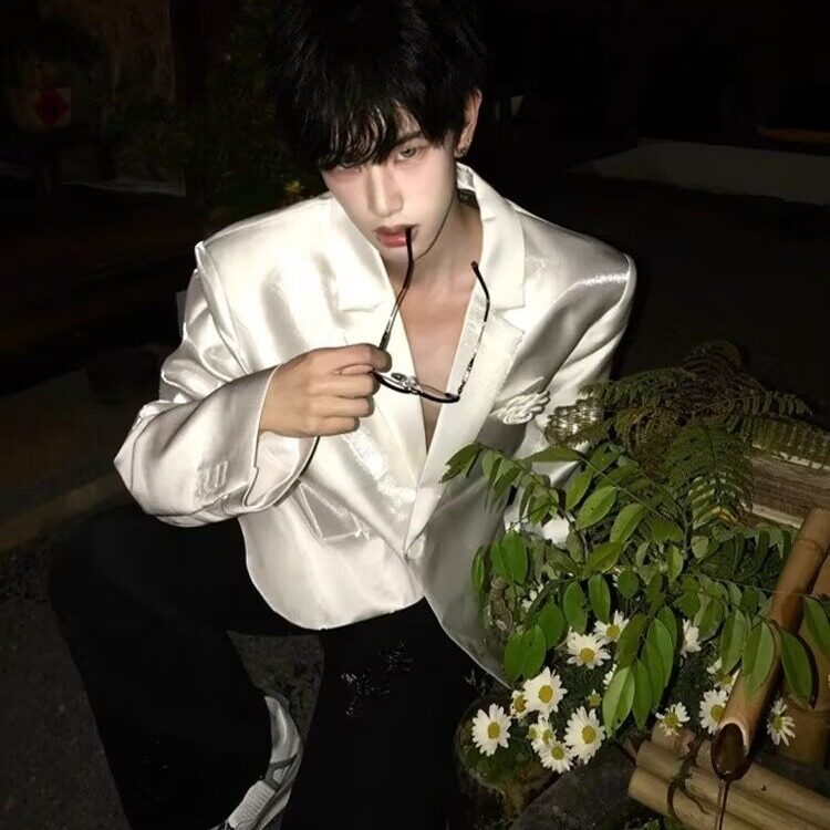 春夏小众液态偏光亮面玫瑰胸针设计感西装外套男高级感礼服垫肩潮,男装西服套装,星座506A