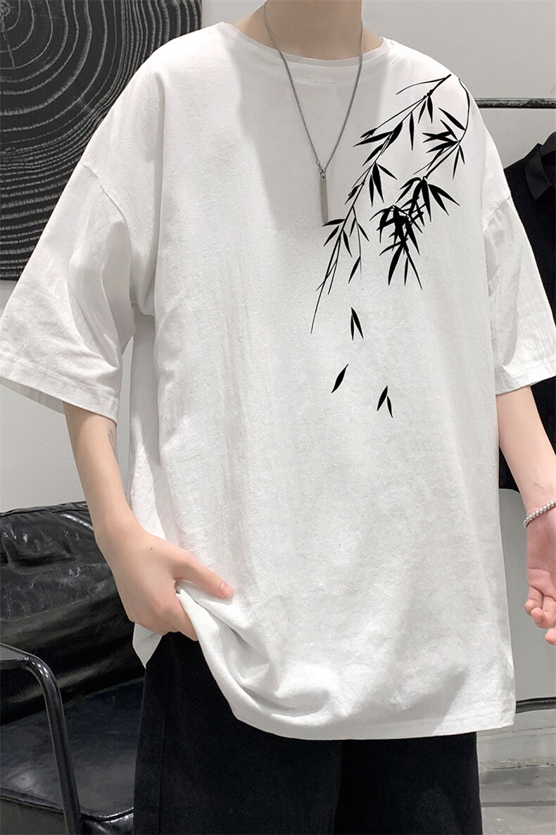 YT26382-P30亚麻短袖t恤男大码五分袖男宽松七分袖大皂风模特,男装T恤,电商A040