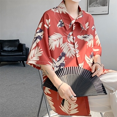 8XL-M夏威夷特大码冰丝垂感衬衫男度假风短袖复古花衬衣CS511P50，男装衬衫，电商D206-1