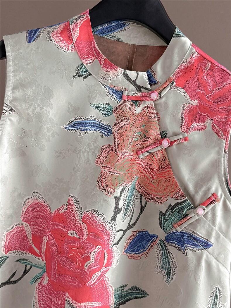 巨好看气质减龄新中式风套装女夏款立领盘扣印花上衣短裤两件套,女装套装/套裙,江南
