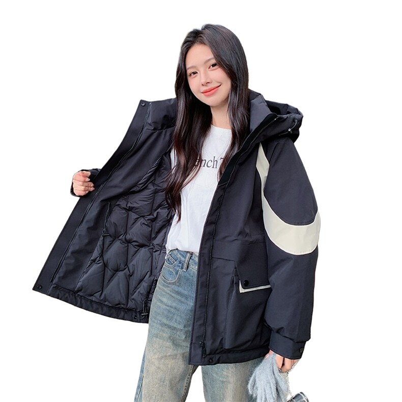 2024年冬季新款街头风时尚白鸭绒冲锋衣外套加绒加厚羽绒服女,女装羽绒服,辉之琳