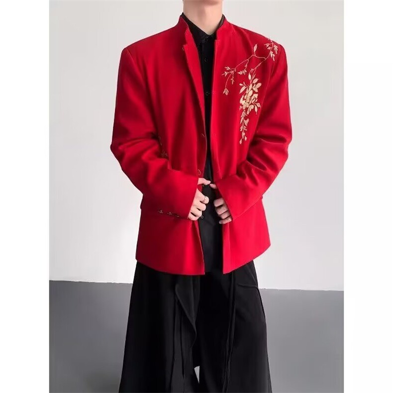 中山装演出服男士青少年老年红歌刺绣演出比赛年会合唱团表演服装,男装民族服装,星座715-4
