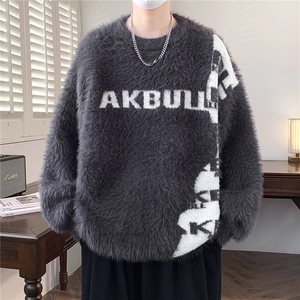 潮美式字母水貂绒毛衣男女秋冬季情侣针织衫上衣AA951-P50图片